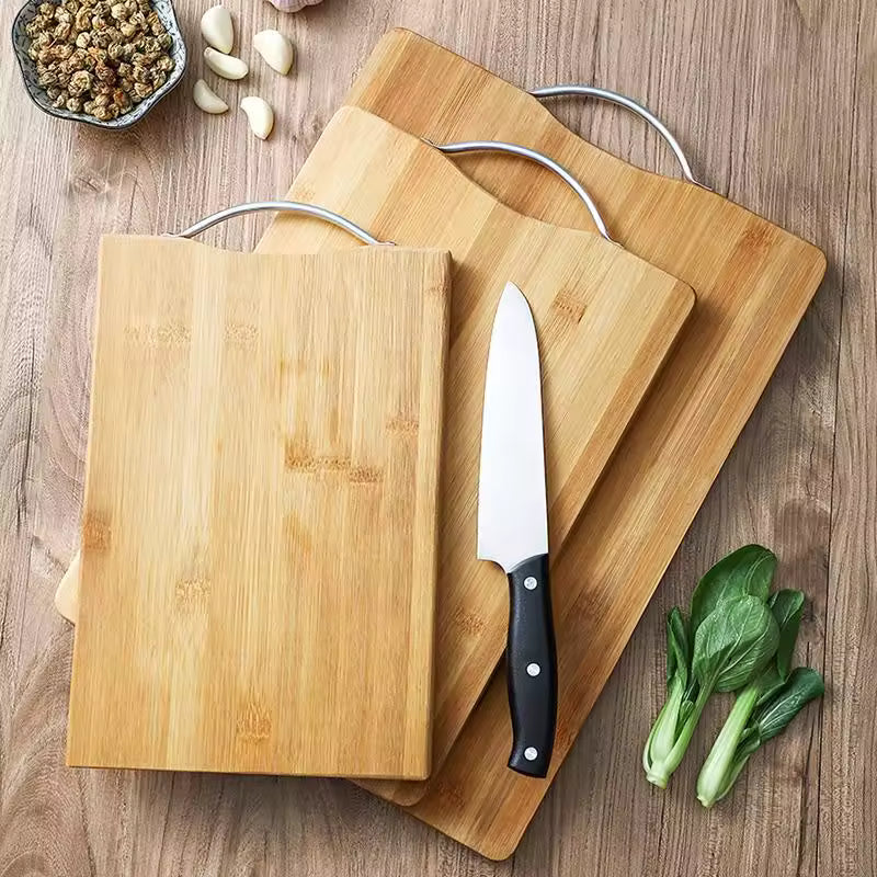 Household Disposable Bamboo Cutting Board 1.8cm Thick Square Double-Sided Aluminum Handle Dishwasher Safe Kneading Chopping TP