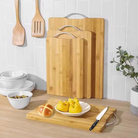 Household Disposable Bamboo Cutting Board 1.8cm Thick Square Double-Sided Aluminum Handle Dishwasher Safe Kneading Chopping TP